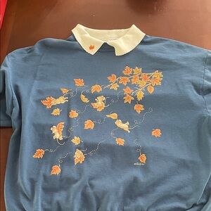 Blue Sweater with Autumn Leaf & Mice Design